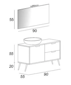 Mobile bagno 'madrid' bianco con specchio e lavello, 90x55x75 cm